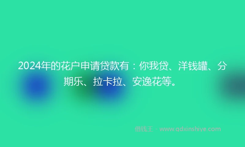 2024年的花户申请贷款有：你我贷、洋钱罐、分期乐、拉卡拉、安逸花等。