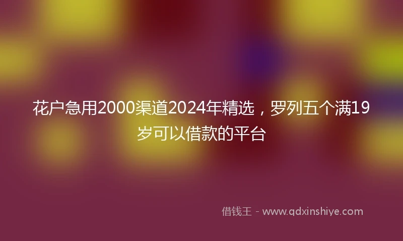 花户急用2000渠道2024年精选，罗列五个满19岁可以借款的平台