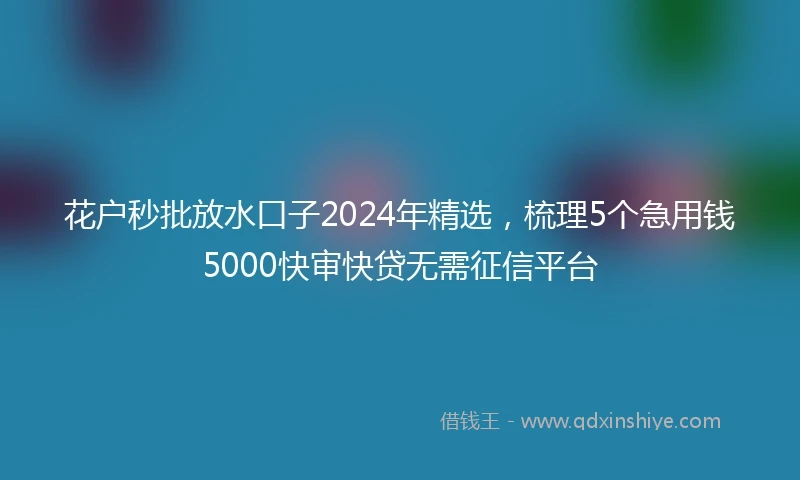 花户秒批放水口子2024年精选，梳理5个急用钱5000快审快贷无需征信平台