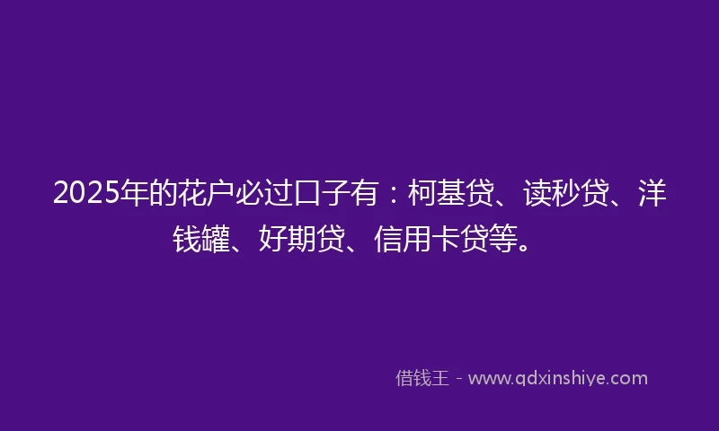 2025年的花户必过口子有：柯基贷、读秒贷、洋钱罐、好期贷、信用卡贷等。