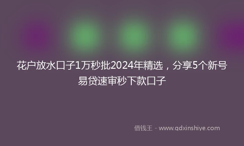 花户放水口子1万秒批2024年精选，分享5个新号易贷速审秒下款口子