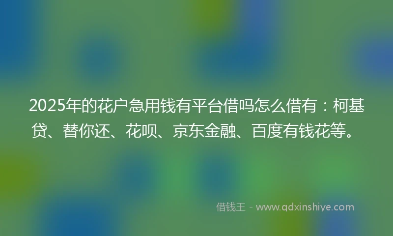 2025年的花户急用钱有平台借吗怎么借有：柯基贷、替你还、花呗、京东金融、百度有钱花等。