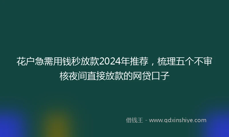 花户急需用钱秒放款2024年推荐，梳理五个不审核夜间直接放款的网贷口子