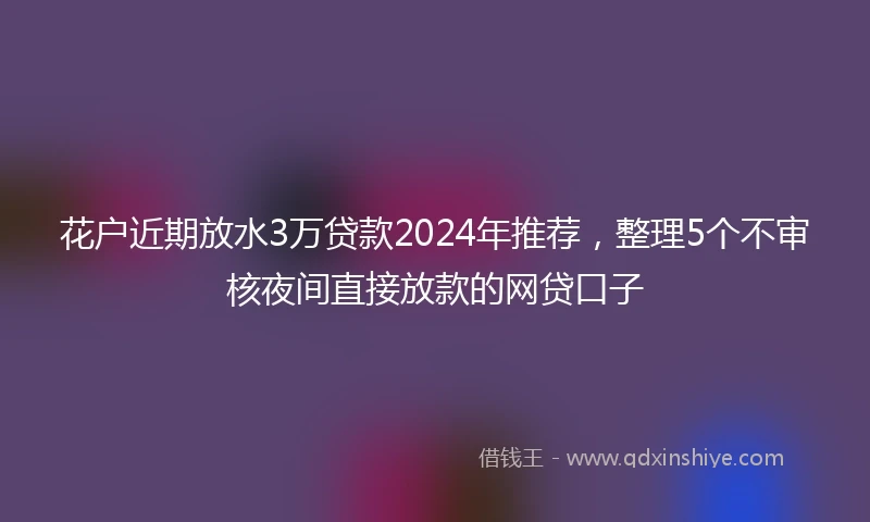 花户近期放水3万贷款2024年推荐，整理5个不审核夜间直接放款的网贷口子