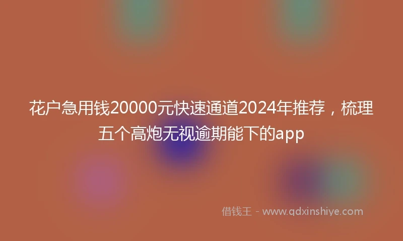 花户急用钱20000元快速通道2024年推荐,梳理五个高炮无视逾期能下的app