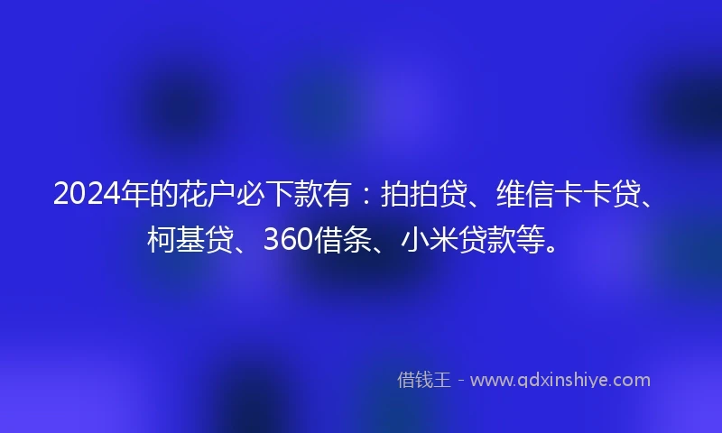 2024年的花户必下款有：拍拍贷、维信卡卡贷、柯基贷、360借条、小米贷款等。
