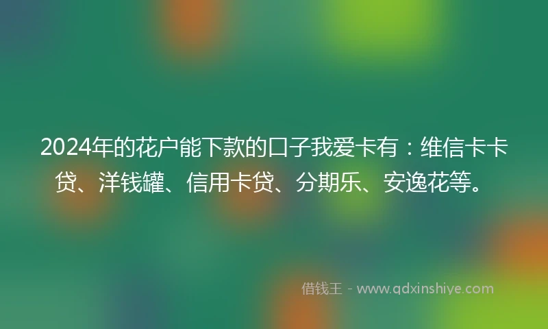 2024年的花户能下款的口子我爱卡有：维信卡卡贷、洋钱罐、信用卡贷、分期乐、安逸花等。