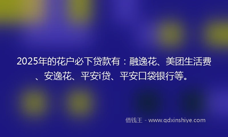 2025年的花户必下贷款有:融逸花、美团生活费、安逸花、平安i贷、平安口袋银行等。