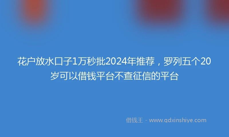 花户放水口子1万秒批2024年推荐，罗列五个20岁可以借钱平台不查征信的平台