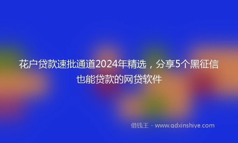 花户贷款速批通道2024年精选，分享5个黑征信也能贷款的网贷软件