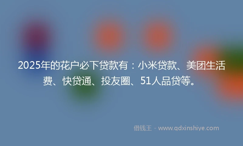 2025年的花户必下贷款有：小米贷款、美团生活费、快贷通、投友圈、51人品贷等。