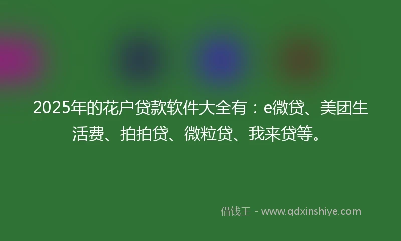 2025年的花户贷款软件大全有：e微贷、美团生活费、拍拍贷、微粒贷、我来贷等。