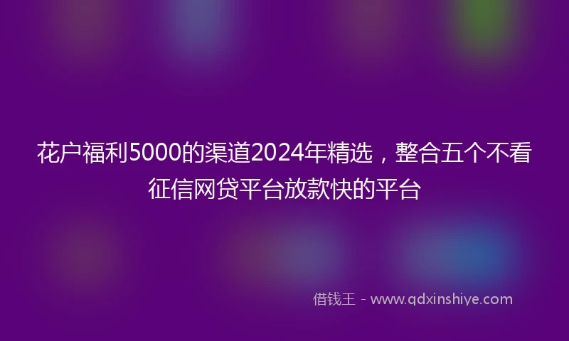 花户福利5000的渠道2024年精选，整合五个不看征信网贷平台放款快的平台