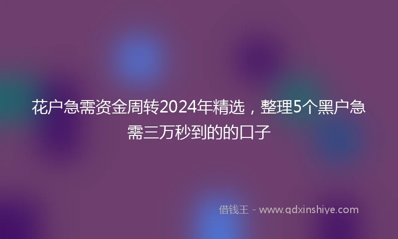 花户急需资金周转2024年精选，整理5个黑户急需三万秒到的的口子
