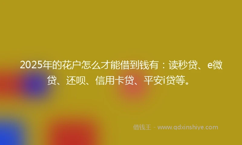 2025年的花户怎么才能借到钱有：读秒贷、e微贷、还呗、信用卡贷、平安i贷等。