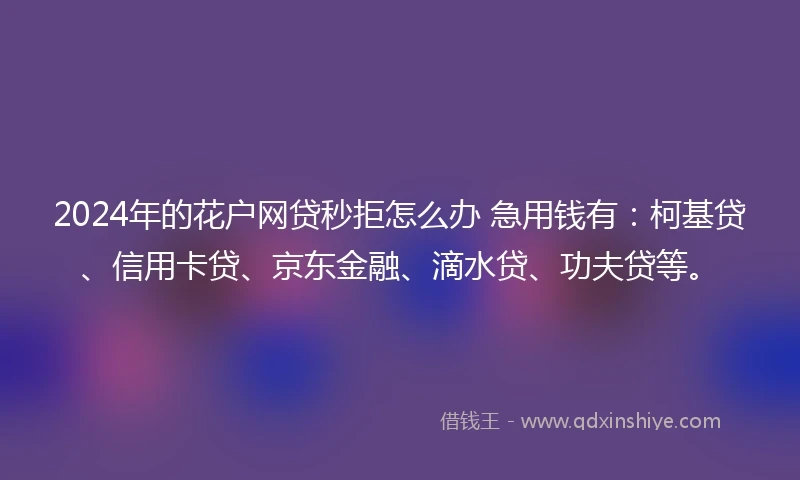 2024年的花户网贷秒拒怎么办 急用钱有：柯基贷、信用卡贷、京东金融、滴水贷、功夫贷等。
