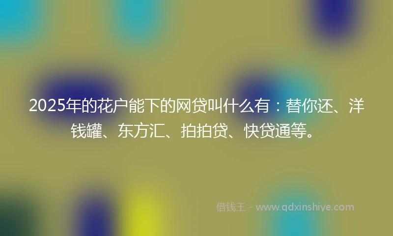 2025年的花户能下的网贷叫什么有：替你还、洋钱罐、东方汇、拍拍贷、快贷通等。