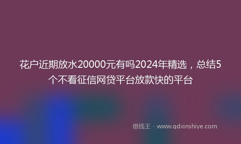 花户近期放水20000元有吗2024年精选，总结5个不看征信网贷平台放款快的平台