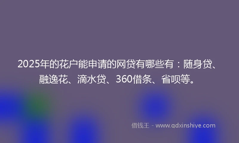 2025年的花户能申请的网贷有哪些有：随身贷、融逸花、滴水贷、360借条、省呗等。