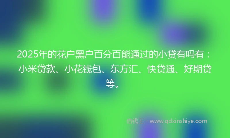 2025年的花户黑户百分百能通过的小贷有吗有：小米贷款、小花钱包、东方汇、快贷通、好期贷等。