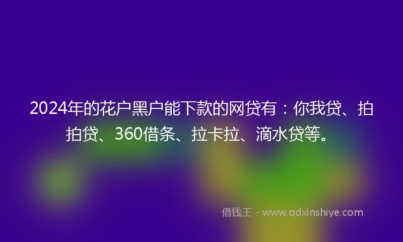 2024年的花户黑户能下款的网贷有：你我贷、拍拍贷、360借条、拉卡拉、滴水贷等。