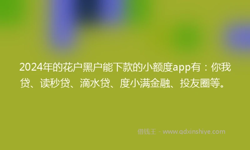 2024年的花户黑户能下款的小额度app有：你我贷、读秒贷、滴水贷、度小满金融、投友圈等。