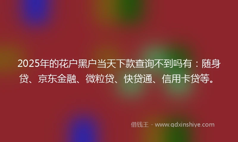 2025年的花户黑户当天下款查询不到吗有：随身贷、京东金融、微粒贷、快贷通、信用卡贷等。