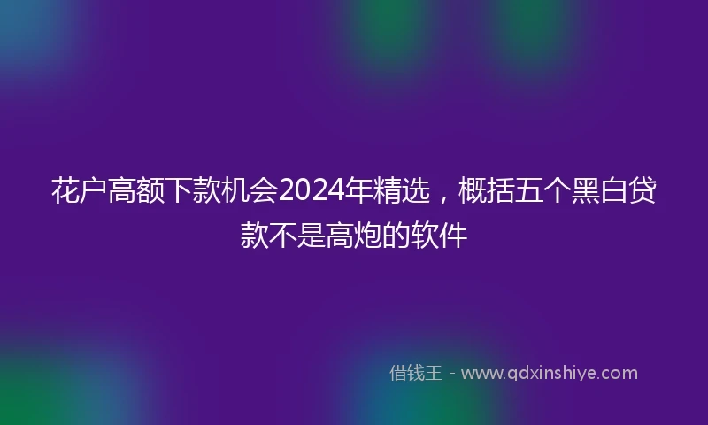 花户高额下款机会2024年精选，概括五个黑白贷款不是高炮的软件