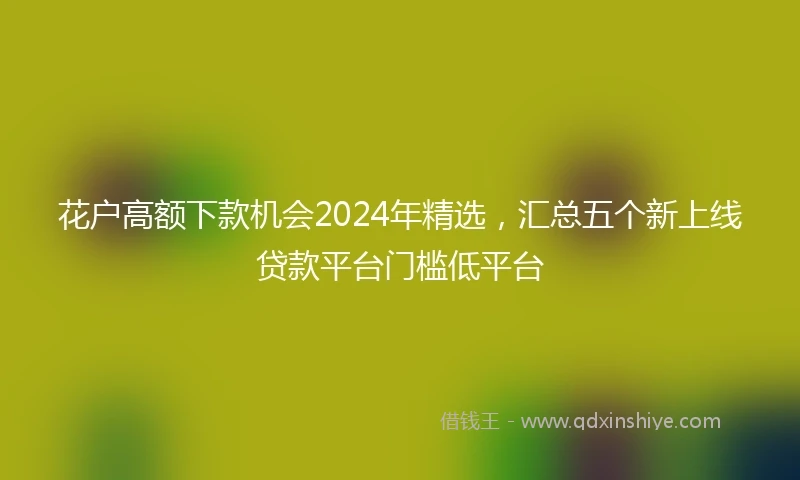 花户高额下款机会2024年精选，汇总五个新上线贷款平台门槛低平台