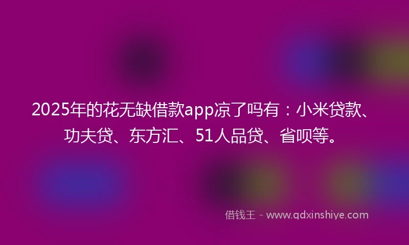 2025年的花无缺借款app凉了吗有：小米贷款、功夫贷、东方汇、51人品贷、省呗等。