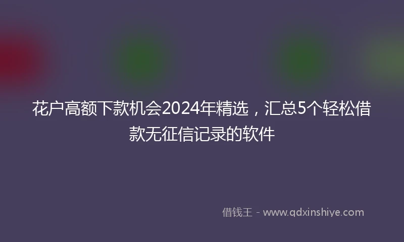 花户高额下款机会2024年精选，汇总5个轻松借款无征信记录的软件