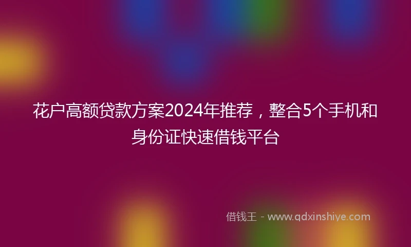 花户高额贷款方案2024年推荐，整合5个手机和身份证快速借钱平台