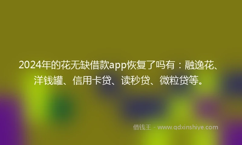 2024年的花无缺借款app恢复了吗有：融逸花、洋钱罐、信用卡贷、读秒贷、微粒贷等。