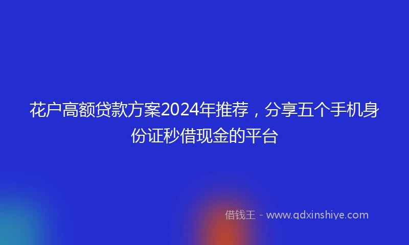 花户高额贷款方案2024年推荐，分享五个手机身份证秒借现金的平台