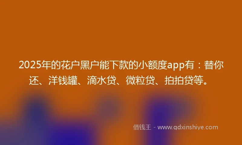 2025年的花户黑户能下款的小额度app有：替你还、洋钱罐、滴水贷、微粒贷、拍拍贷等。