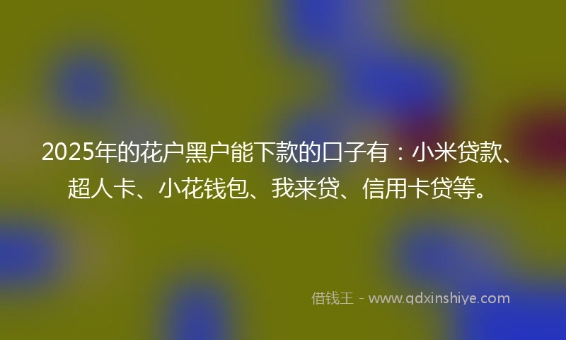 2025年的花户黑户能下款的口子有：小米贷款、超人卡、小花钱包、我来贷、信用卡贷等。