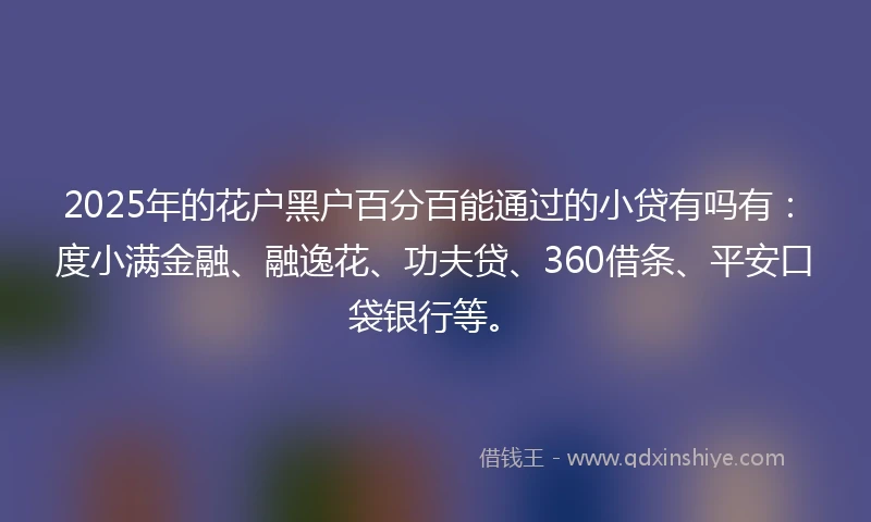 2025年的花户黑户百分百能通过的小贷有吗有：度小满金融、融逸花、功夫贷、360借条、平安口袋银行等。
