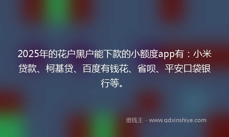 2025年的花户黑户能下款的小额度app有：小米贷款、柯基贷、百度有钱花、省呗、平安口袋银行等。