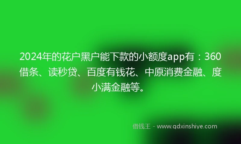 2024年的花户黑户能下款的小额度app有：360借条、读秒贷、百度有钱花、中原消费金融、度小满金融等。