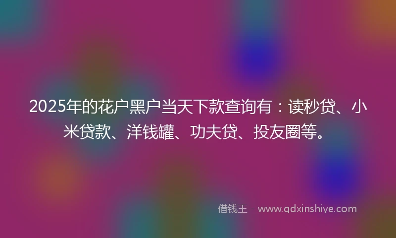 2025年的花户黑户当天下款查询有：读秒贷、小米贷款、洋钱罐、功夫贷、投友圈等。