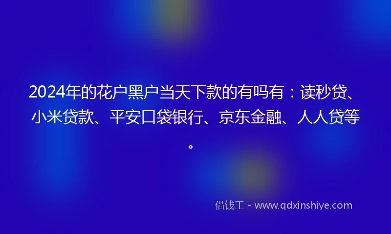 2024年的花户黑户当天下款的有吗有：读秒贷、小米贷款、平安口袋银行、京东金融、人人贷等。