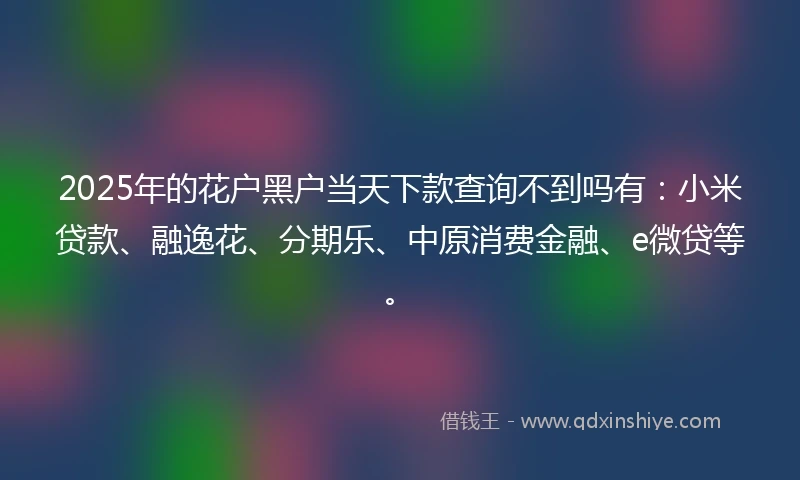 2025年的花户黑户当天下款查询不到吗有：小米贷款、融逸花、分期乐、中原消费金融、e微贷等。