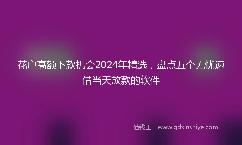 花户高额下款机会2024年精选，盘点五个无忧速借当天放款的软件