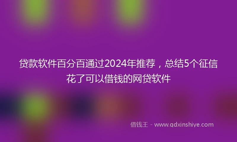 贷款软件百分百通过2024年推荐，总结5个征信花了可以借钱的网贷软件