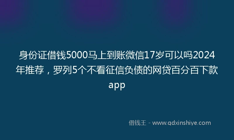 身份证借钱5000马上到账微信17岁可以吗2024年推荐，罗列5个不看征信负债的网贷百分百下款app