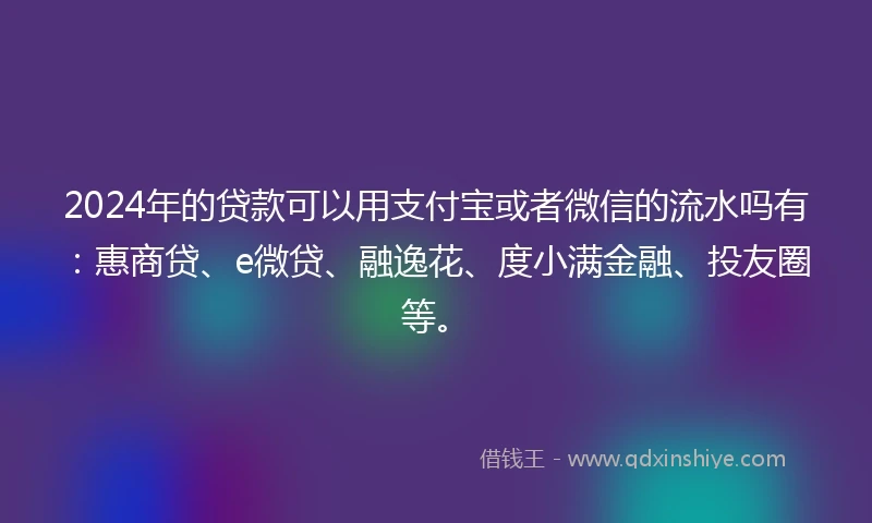 2024年的贷款可以用支付宝或者微信的流水吗有：惠商贷、e微贷、融逸花、度小满金融、投友圈等。
