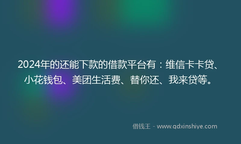 2024年的还能下款的借款平台有：维信卡卡贷、小花钱包、美团生活费、替你还、我来贷等。