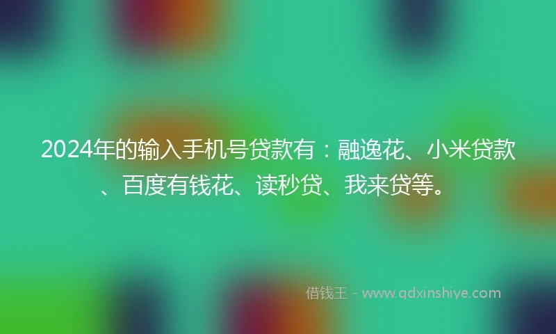 2024年的输入手机号贷款有：融逸花、小米贷款、百度有钱花、读秒贷、我来贷等。