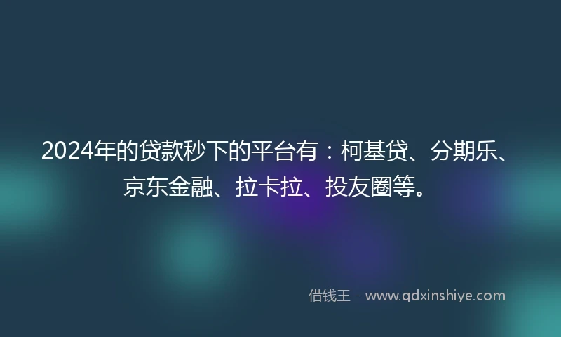 2024年的贷款秒下的平台有：柯基贷、分期乐、京东金融、拉卡拉、投友圈等。
