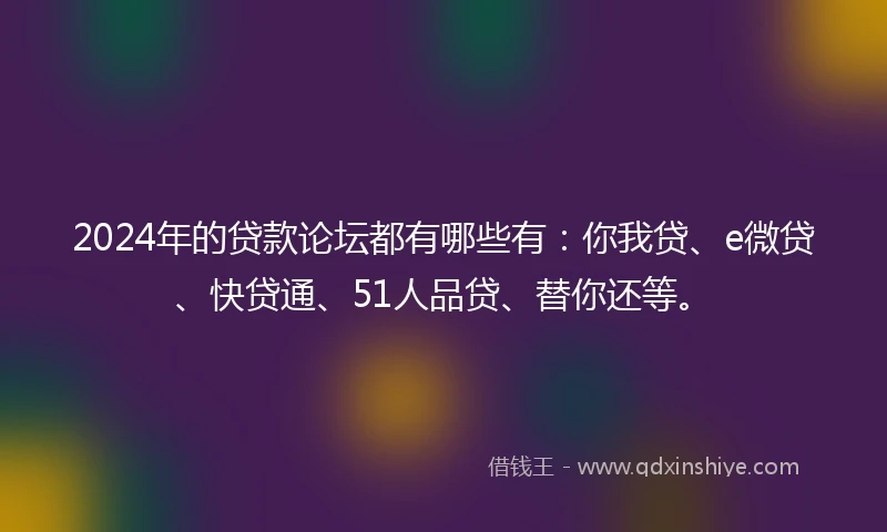 2024年的贷款论坛都有哪些有：你我贷、e微贷、快贷通、51人品贷、替你还等。